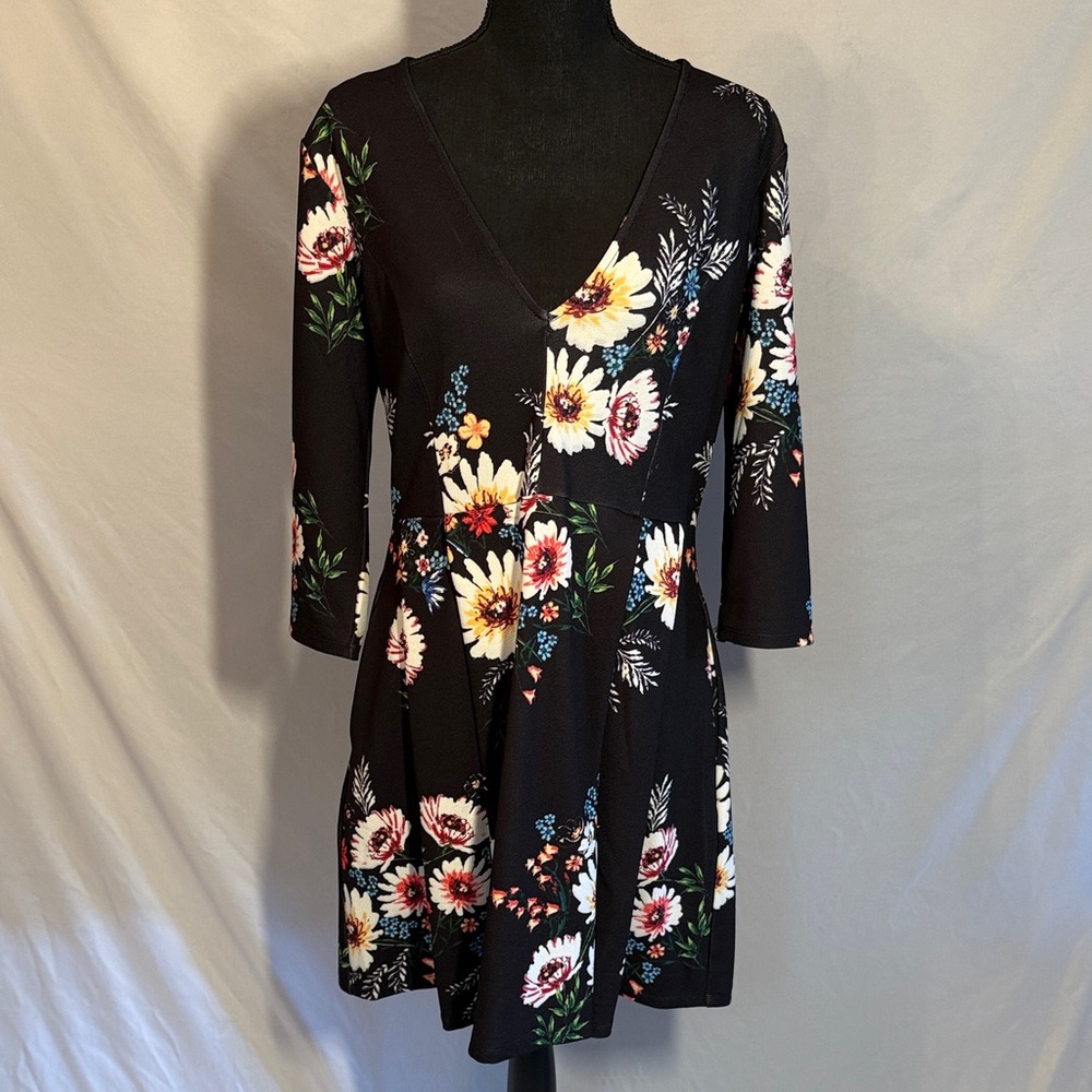 Smak Parlour Floral Black Mini Dress Size XL